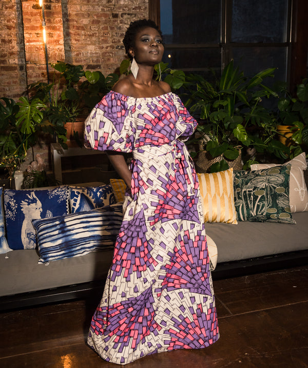 African Print Off-The-Shoulder Dress