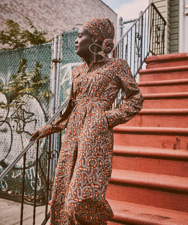 70's Retro Long Sleeve Jumpsuit + All-in-One Long Sleeve African Print Duster/Dress