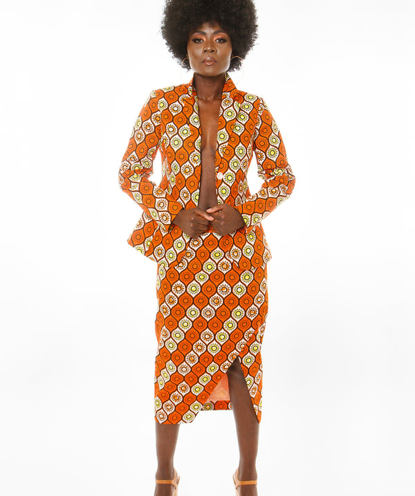 African Print Blazer with Matching Pencil Skirt Suit