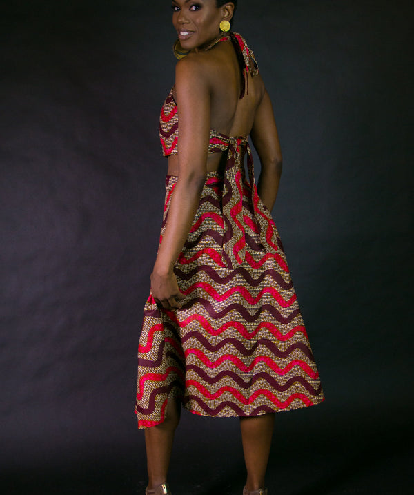Halter Crop Top with matching A-Line Wrap Skirt (zigzag print)