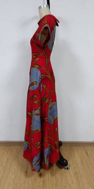 African Print Lola's Cowl Neck A-Line Midi Dress