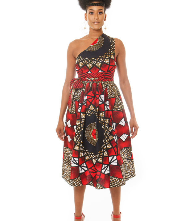 African Print One Shoulder Dress